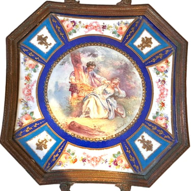 Morphew Abode Mid 19Th Century Sevres Hand Printed Porcelain Tray With Metal Frame 