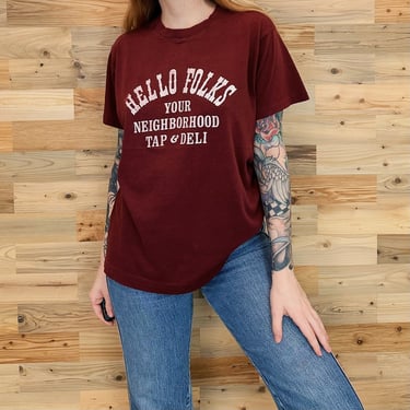 80's Soft and Thin Hello Folks Vintage T Shirt 