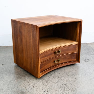 Mid Century Modern Nightstand End Side Table Walnut 2 Drawer Johnson Paul Frankl