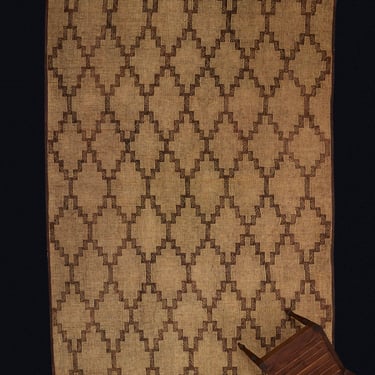 Early Medium Tuareg Carpet with Interlocking Step Diamonds with a Decorative Leather Fringe