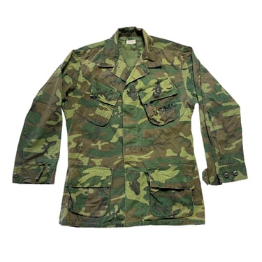 Vintage 1970s Vietnam War ERDL Rip-Stop Camouflage Poplin Shirt / Jacket ~ size Small Regular ~ USMC Marine Corps ~ Jungle Coat ~ Stencil ~ 