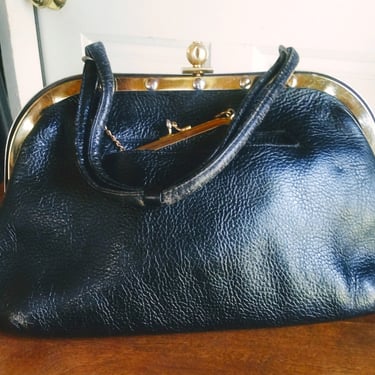 VINTAGE Black Pebble Leather SABER Handbag 