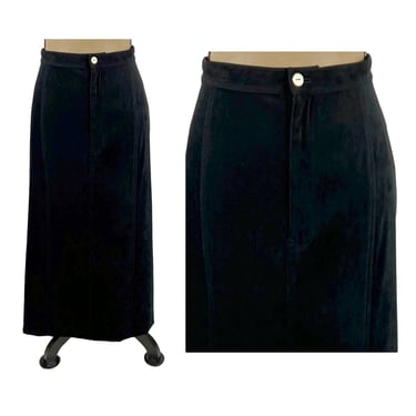 Plus Size Y2K Black Maxi Skirt XL, Long Black A Line Skirt 34" Brushed Polyester Ultrasuede 2000s Clothes Women Vintage REAL COMFORT Size 16 