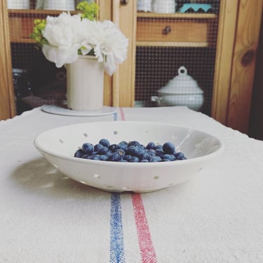 Beautiful vintage French ironstone berry bowl, strainer bowl from a famous maker Digoin-BB2 