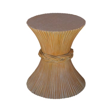 McGuire Style Bamboo Rattan Sheaf of Wheat Pedestal Dining Table Base with 42" Round Glass Tabletop 