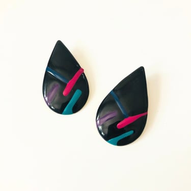 Vintage Colorful 80s Enamel Earrings 