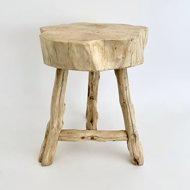 Rustic Tree Trunk Side Table Bleached Wood 