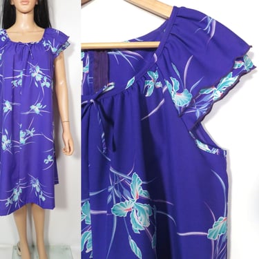 Vintage 70s Purple Lightweight Hawaiian Muumuu Dress Made In Hawaii Size S/M 