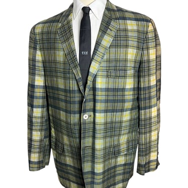 Vintage 1950s Bleeding Madras Cotton Plaid Sport Coat ~ 44 to 46 Long ~ lightweight sack jacket / blazer ~ Preppy / Ivy Style / Trad 