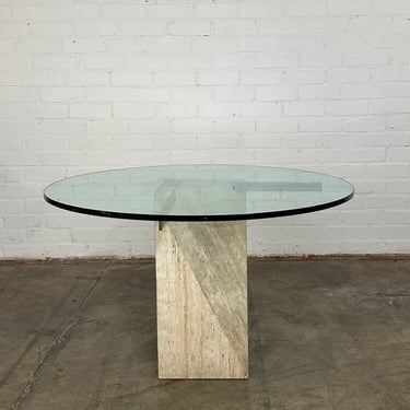 Vintage Raw Unsealed Travertine and Glass Dining Table 