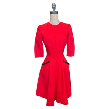 1950s red dress with black trim 
