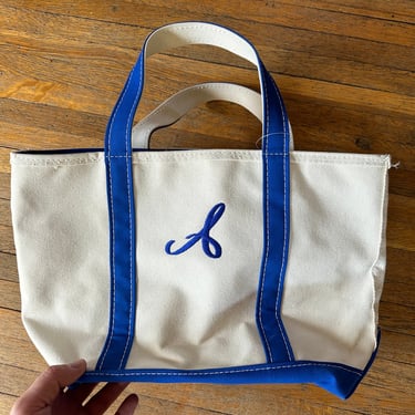 90s LL bean boat and tote bag blue white canvas beach bag 