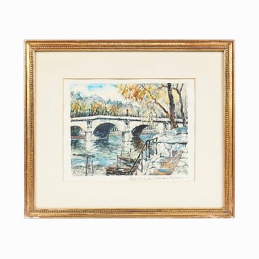 Vintage Pierre Eugene Cambier Original Watercolor Painting Paris Pont Marie 