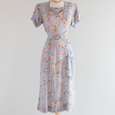 Charming 1940's Spring Floral Occasion Dress In Rayon / ML