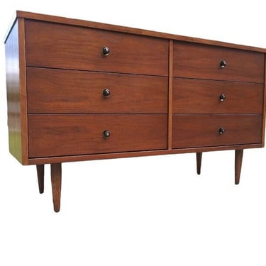 Free Shipping Within Continental US - Vintage Mid Century Modern Bassett Walnut 6 Drawers Lowboy Dresser Cabinet Storage 