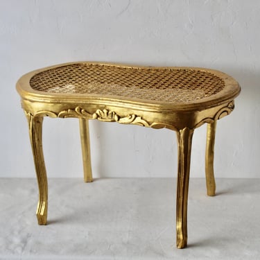 French Louis XV Style Gilt Wood Cane Bench 