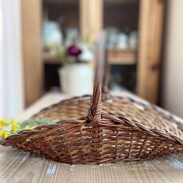 Beautiful rustic vintage French dark rattan basket 