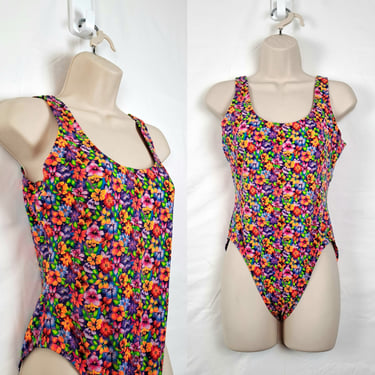 Vintage 90s Neon Floral Bodysuit 
