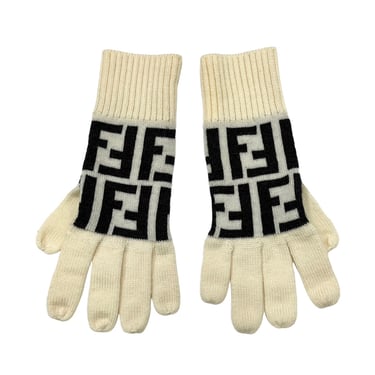 Fendi White Logo Wool Gloves