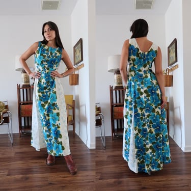 Vintage 60's 70's Ui-Maikai Hawaiian Floral Maxi Dress 