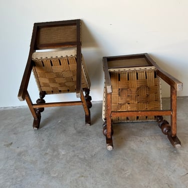 1920's Antique Carved Oak Scotland Dining Chairs - a Pair. 
