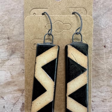 Black and Beige Ceramic Earrings 