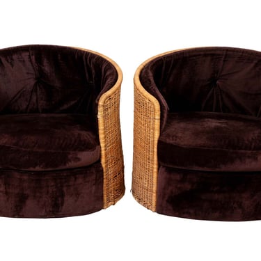 Pair of Adrian Pearsall Rattan Barrel Chairs