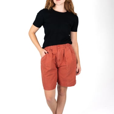 Vintage 1990s NEW AVENUE Copper-Colored Pleated Walking Bermuda Shorts 