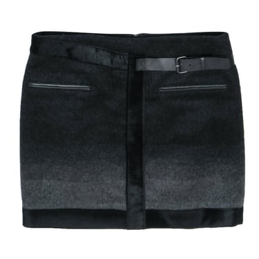 Helmut Lang - Wool Blend Charcoal Ombre Miniskirt w/ Belt Buckle Detail Sz 2