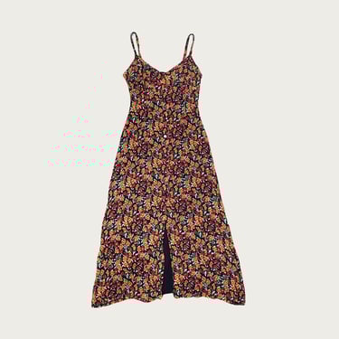 (XS) Orange and Red Floral Midi Dress
