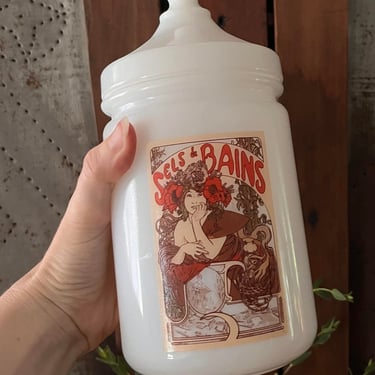 Vintage bathroom jar / vintage french decor / vintage french jar / vintage apothecary jar / vintage milk glass jar / vintage bathroom decor 