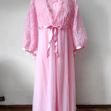 Vintage 1960's Babydoll Nightgown and Robe Set, 60's Nylon Nightgown and Robe, Pink Babydoll Nightie, 1960s pink nylon dressing gown 