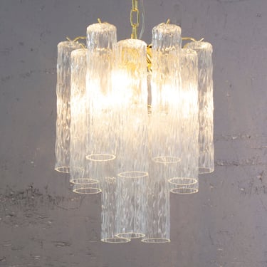 Suspension chandelier Made in Italy Murano glass cylinders decorated crystal color Ø40 cm, vintage style design chandelier 