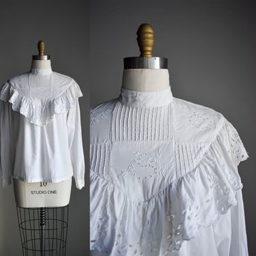 Vintage White Cotton Lace Blouse 