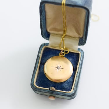 Antique 10Kt Gold Locket with Diamond Starburst | Initials ALK | Victorian Solid Gold Photo Locket 