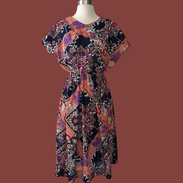 Vintage 70s Patterned Abstract Dress 