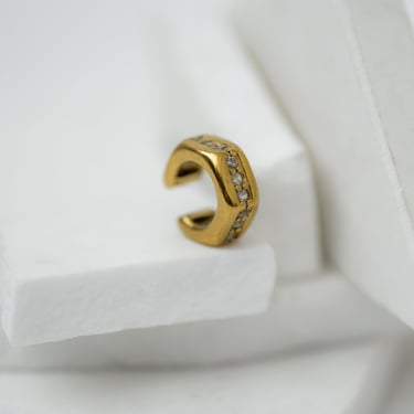 Hex Gold Plated Stainless Steel and White Zirconia Earcuff