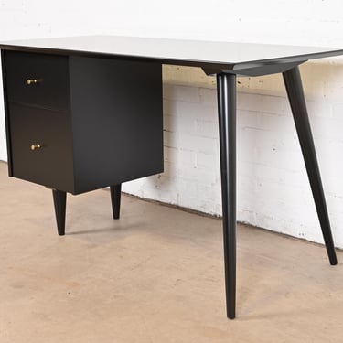 Paul McCobb Planner Group Mid-Century Modern Black Lacquered Writing Desk, Newly Refinished