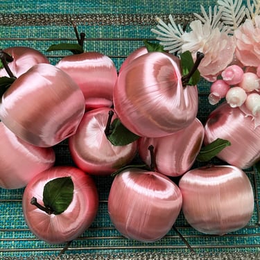 pink apple satin Christmas ornaments 60s silky kitsch spun balls set of six 