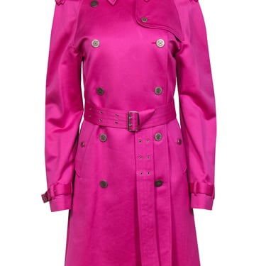 Burberry - Hot Pink Double Breasted Belted Trench Coat Sz 8