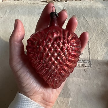 Antique Christmas Mercury Art Glass Large Heart Shaped Ornament Bumpy Vintage