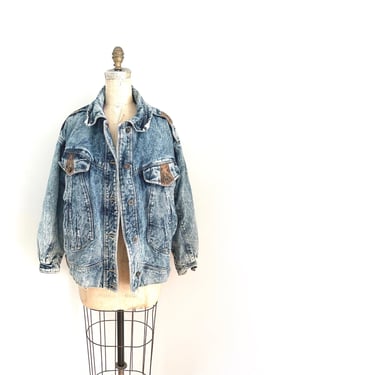 80s lined jean jacket leather detail 