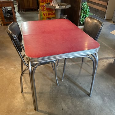 50&#39;s Formica/Chrome Red Diner Table, 41.5 x 29.5 x 29”