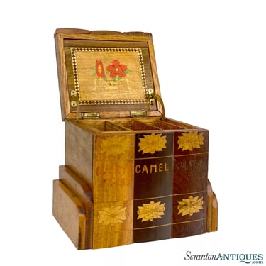 Vintage Traditional Wood Inlaid Smokers Advertising Cigarette Dispenser Box