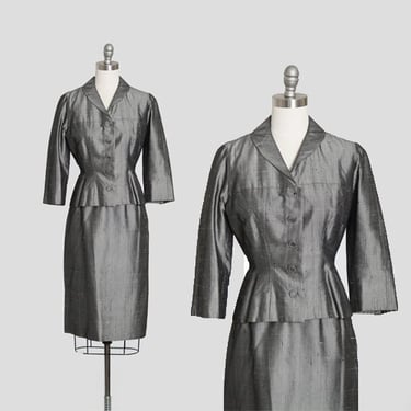 40s 2pc suit | Vintage 1940s silver dress suit 