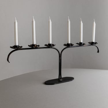 Vintage iron candlestick with flowers - for 6 small candles, brutalist design Italy 1960s - elegant table decoration, gift idea 