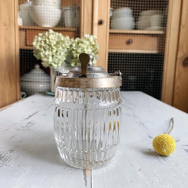 Rustic Vintage French glass  pickle jar and spoon 