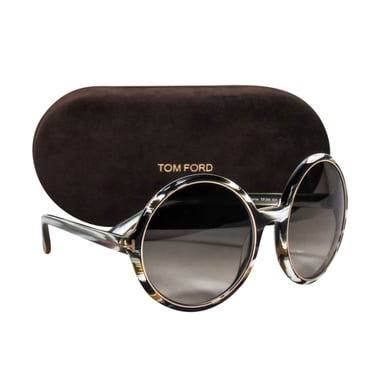 Tom Ford - Brown & White Print Large Round Sunglasses