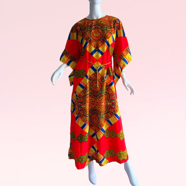 1970s Deadstock NWT Hawaiian Psychedelic Dashiki Kimono Caftan Dress 