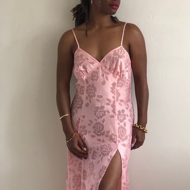 80s illusion floral slip dress / vintage blush pink floral long maxi slip dress lounge dress / VS Gold Label | S 
